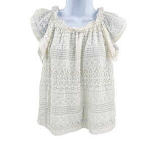 TOPSHOP Lace Crochet Ruffle Sleeve Top